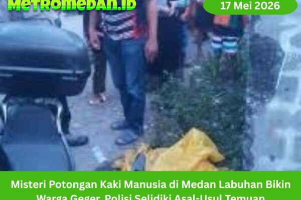 Potongan kaki manusia ditemukan di Sungai Deli, Medan Labuhan. Polisi masih menyelidiki identitas korban dan asal-usul temuan.