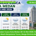 Ramalan cuaca Medan 28–31 Mei 2026 diprediksi berawan hingga hujan ringan. Warga diminta waspada perubahan cuaca saat beraktivitas.