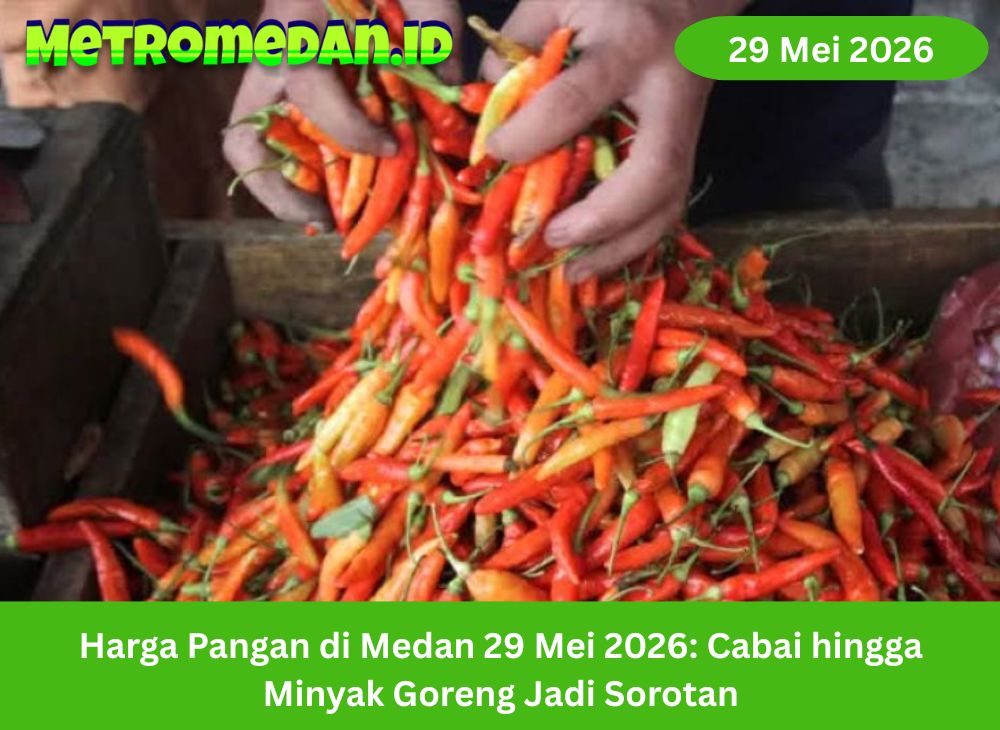 Harga pangan di Medan 29 Mei 2026 bergerak beragam. Cabai merah dan minyak goreng jadi sorotan warga karena masih tinggi.