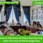 Pengamanan di Kota Medan diperketat saat May Day 2026, polisi sebar personel di titik strategis untuk jaga situasi tetap kondusif di seluruh kota.