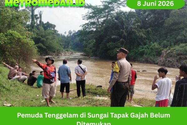 Pemuda dilaporkan tenggelam di Sungai Tapak Gajah, Medan. Tim gabungan bersama warga masih melakukan pencarian di sekitar lokasi.