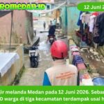 Banjir melanda Medan pada 12 Juni 2026. Sebanyak 1.500 warga di tiga kecamatan terdampak usai hujan deras mengguyur dini hari.