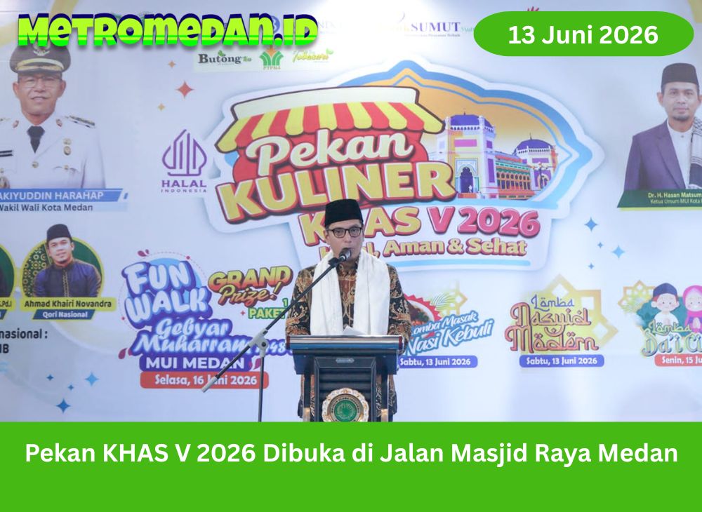 Pekan KHAS V 2026 dibuka di Jalan Masjid Raya Medan, menghadirkan 68 stan UMKM kuliner halal, aman, dan sehat hingga 16 Juni.