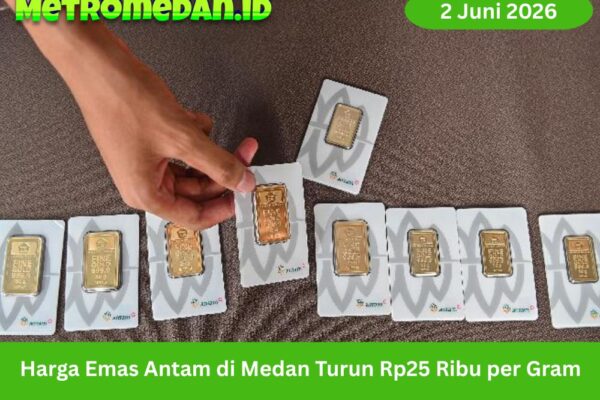 Harga emas Antam di Medan turun Rp25 ribu menjadi Rp2.774.000 per gram pada 2 Juni 2026, buyback ikut melemah.