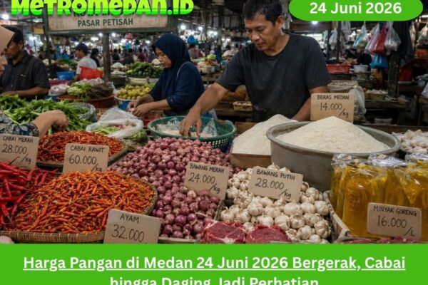 Harga pangan Medan 24 Juni 2026 bergerak, cabai hingga daging jadi perhatian warga yang memantau kebutuhan pokok di pasar.
