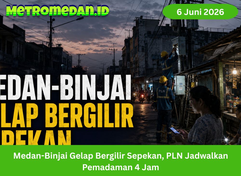 PLN jadwalkan pemadaman bergilir 4 jam di Medan-Binjai selama sepekan. Warga diminta cek jadwal resmi dan siapkan kebutuhan listrik.
