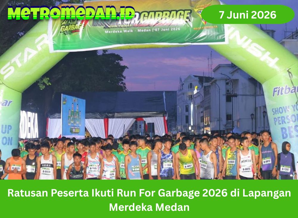 Ratusan peserta mengikuti Run For Garbage 2026 di Lapangan Merdeka Medan sebagai kampanye lari sehat dan peduli sampah.