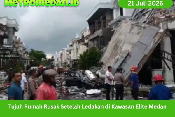 Ledakan mengguncang Perumahan Grand Polonia Medan dan merusak tujuh rumah. Polisi menduga insiden dipicu kebocoran pipa gas bawah tanah.