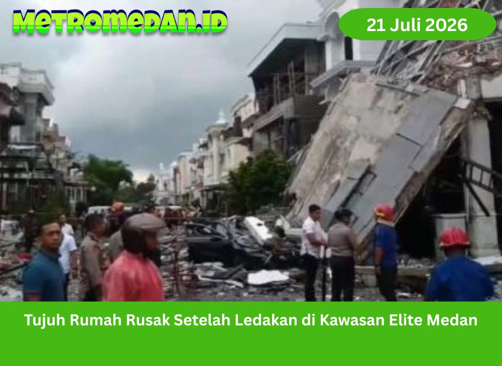 Ledakan mengguncang Perumahan Grand Polonia Medan dan merusak tujuh rumah. Polisi menduga insiden dipicu kebocoran pipa gas bawah tanah.