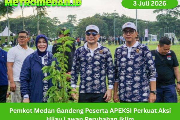 Pemkot Medan menggandeng peserta APEKSI dalam aksi tanam pohon di Taman Cadika sebagai langkah memperkuat kepedulian lingkungan dan melawan perubahan iklim.