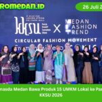 Dekranasda Medan menampilkan produk unggulan dari 15 UMKM binaan pada KKSU 2026, mulai dari ulos, songket, tenun, tas, hingga aksesori lokal.