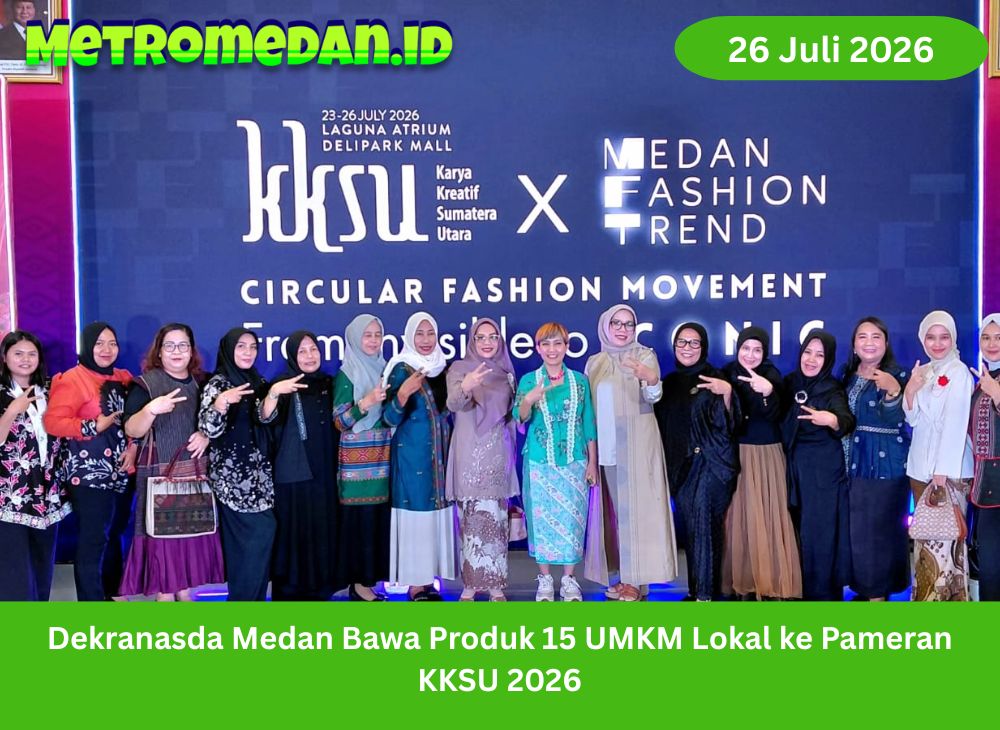 Dekranasda Medan menampilkan produk unggulan dari 15 UMKM binaan pada KKSU 2026, mulai dari ulos, songket, tenun, tas, hingga aksesori lokal.