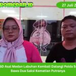 Guru SD asal Medan Labuhan kembali mendatangi Polda Sumut dengan membawa dua saksi untuk mengawal penyelidikan kematian putranya, Daffa Al Buchory.