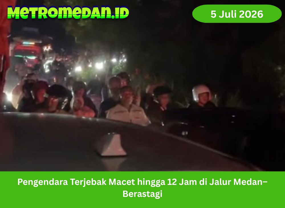 Kemacetan parah melanda jalur Medan–Berastagi pada 5 Juli 2026. Pengendara terjebak hingga 12 jam akibat truk mogok dan padatnya arus akhir pekan.