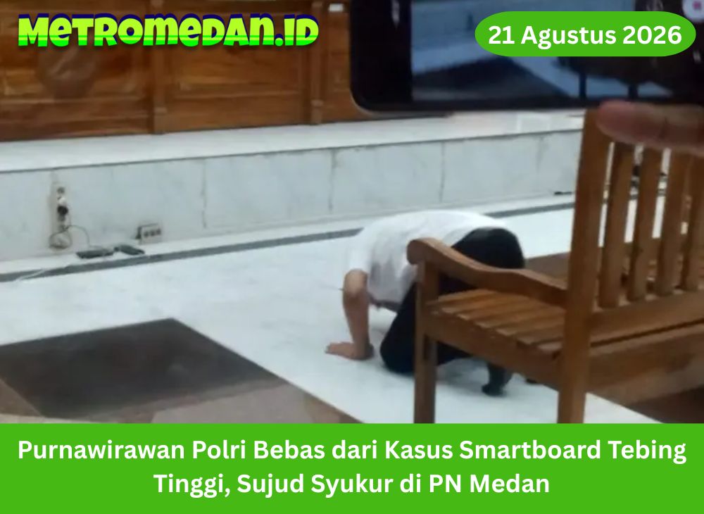 Purnawirawan Polri Bambang Ghiri Arianto divonis bebas dalam kasus korupsi smartboard Tebing Tinggi. Ia sujud syukur dan menangis usai putusan.