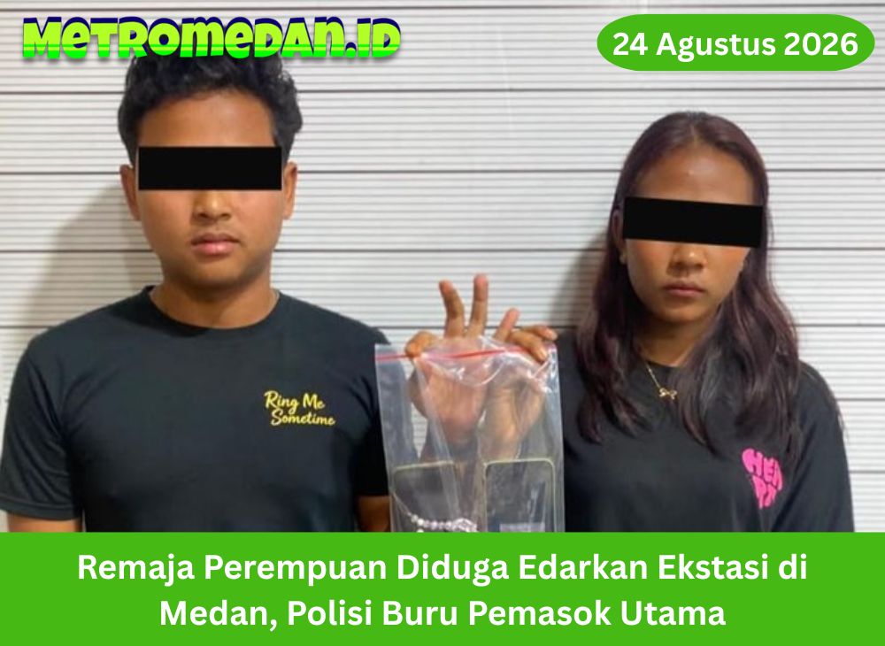 Remaja perempuan berinisial NF dan seorang pria diamankan Polrestabes Medan terkait dugaan peredaran pil ekstasi. Polisi masih memburu pemasok utama.