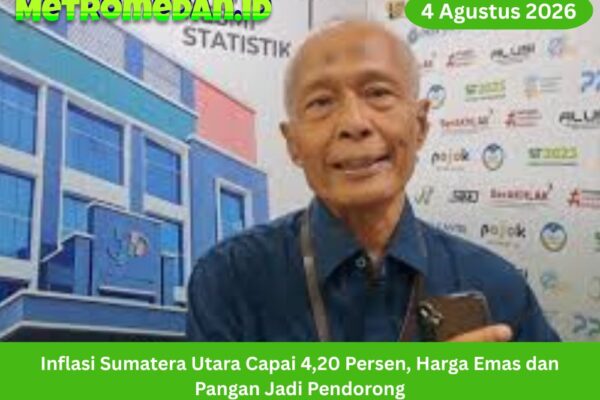 Inflasi Sumatera Utara mencapai 4,20 persen pada Juli 2026, dipicu kenaikan harga emas perhiasan, cabai, tomat, dan bensin.