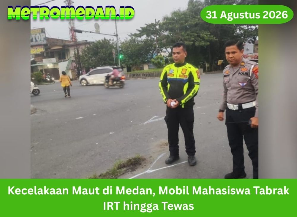 Kecelakaan maut di Medan melibatkan mobil yang dikemudikan mahasiswa dan sepeda motor. Seorang ibu rumah tangga meninggal dunia akibat insiden tersebut.