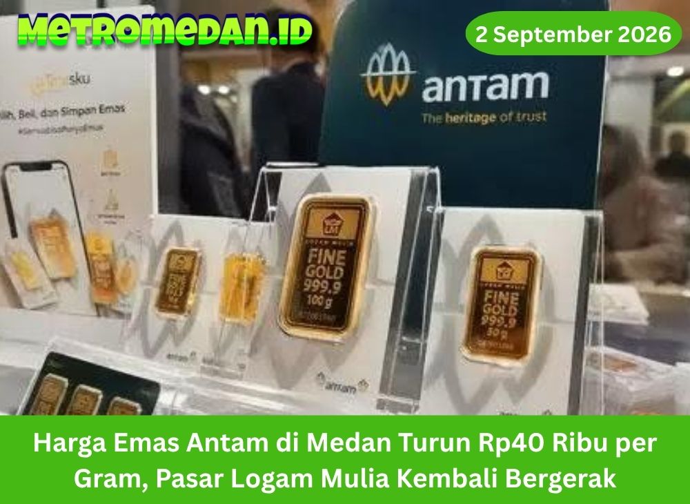 Harga emas Antam di Medan turun Rp40 ribu per gram pada 2 September 2026. Pergerakan ini kembali menarik perhatian investor logam mulia.