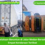 Kecelakaan beruntun di jalur Medan-Berastagi melibatkan empat kendaraan. Polisi menduga rem blong menjadi pemicu, tanpa korban jiwa dilaporkan serius.